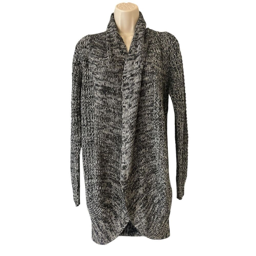 Long Sleeve Open Cardigan Gray Black Womens Size Small